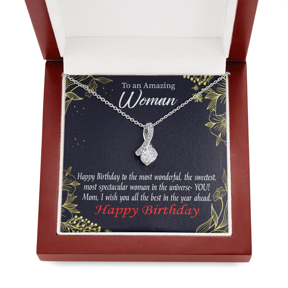 Mom Gift You Mean the World to Me Eternity Ribbon Stone Necklace Luxury Box